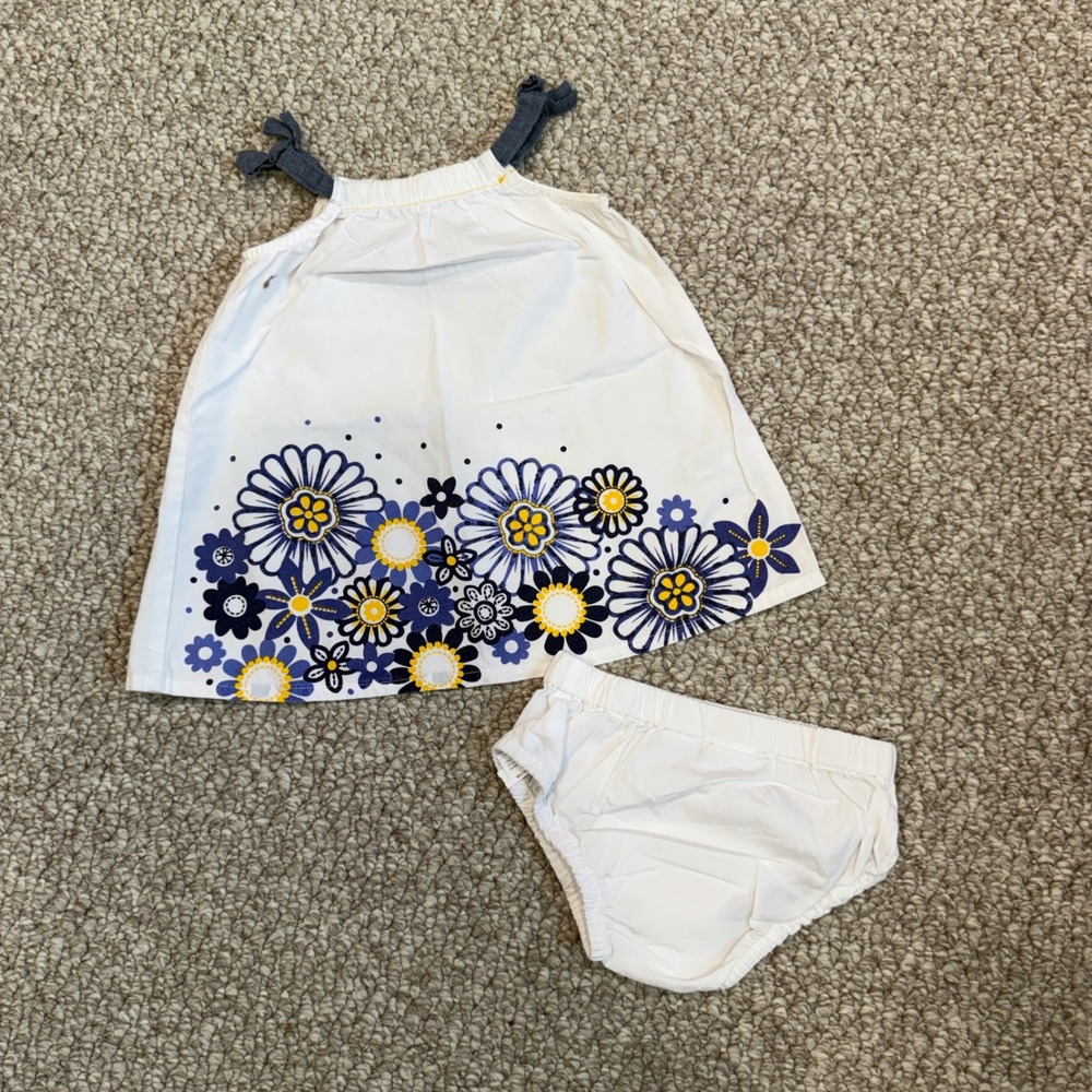 Koala‎ Baby Girls White Floral Cotton Top and Diaper Cover Set Size 12 Months